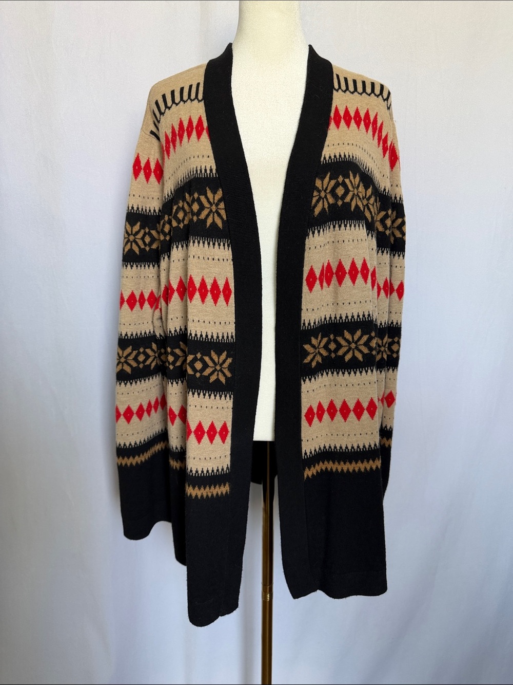 Talbots Wool Mohair Nordic Fair Isle Open Front Cardigan Sweater Sz 3X Layering